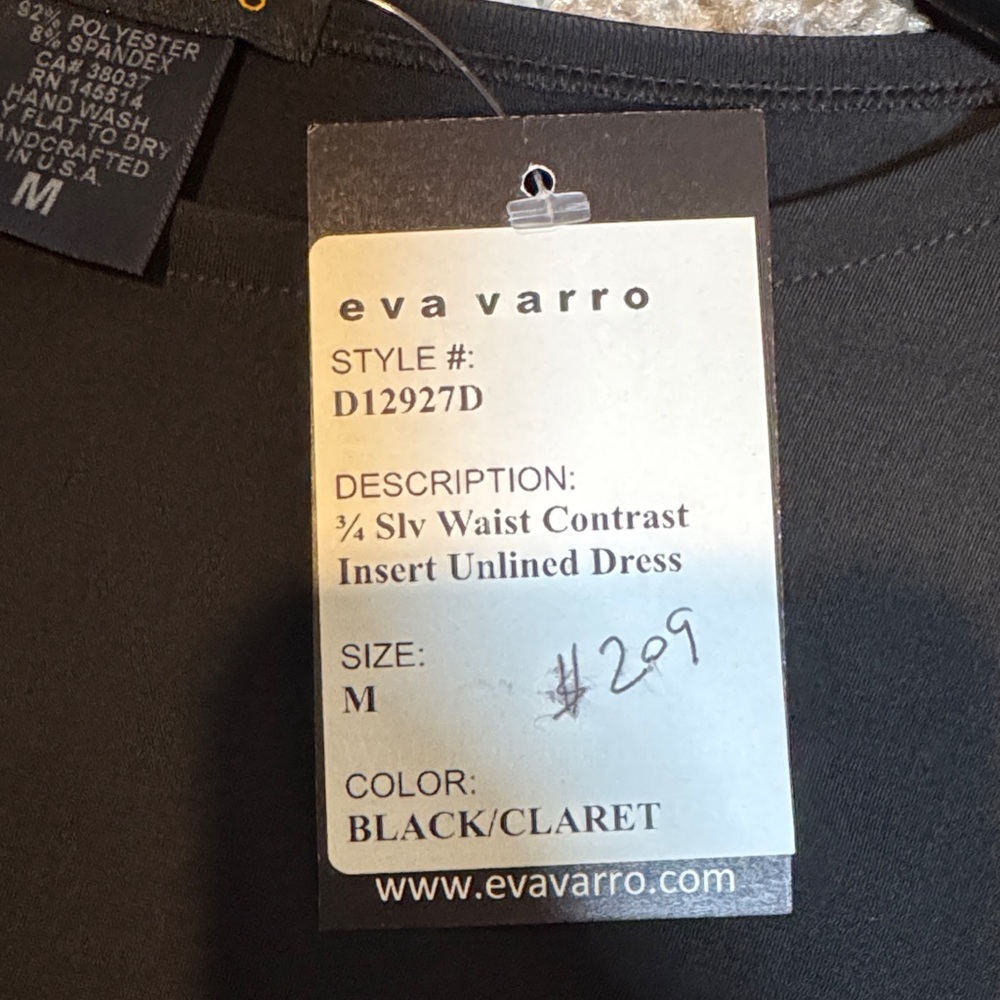 NWT Eva Varro 3/4 Sleeve Waist Contrast Insert Dress Black/Claret size Medium - Picture 9 of 15